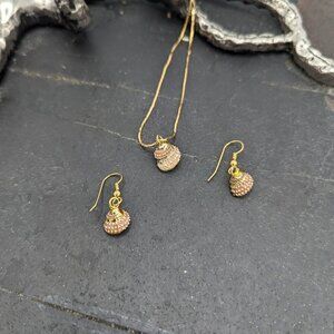 Bespoke Gold Trim Troca Shell Necklace & Earrings Set Outer Banks NC Coastal